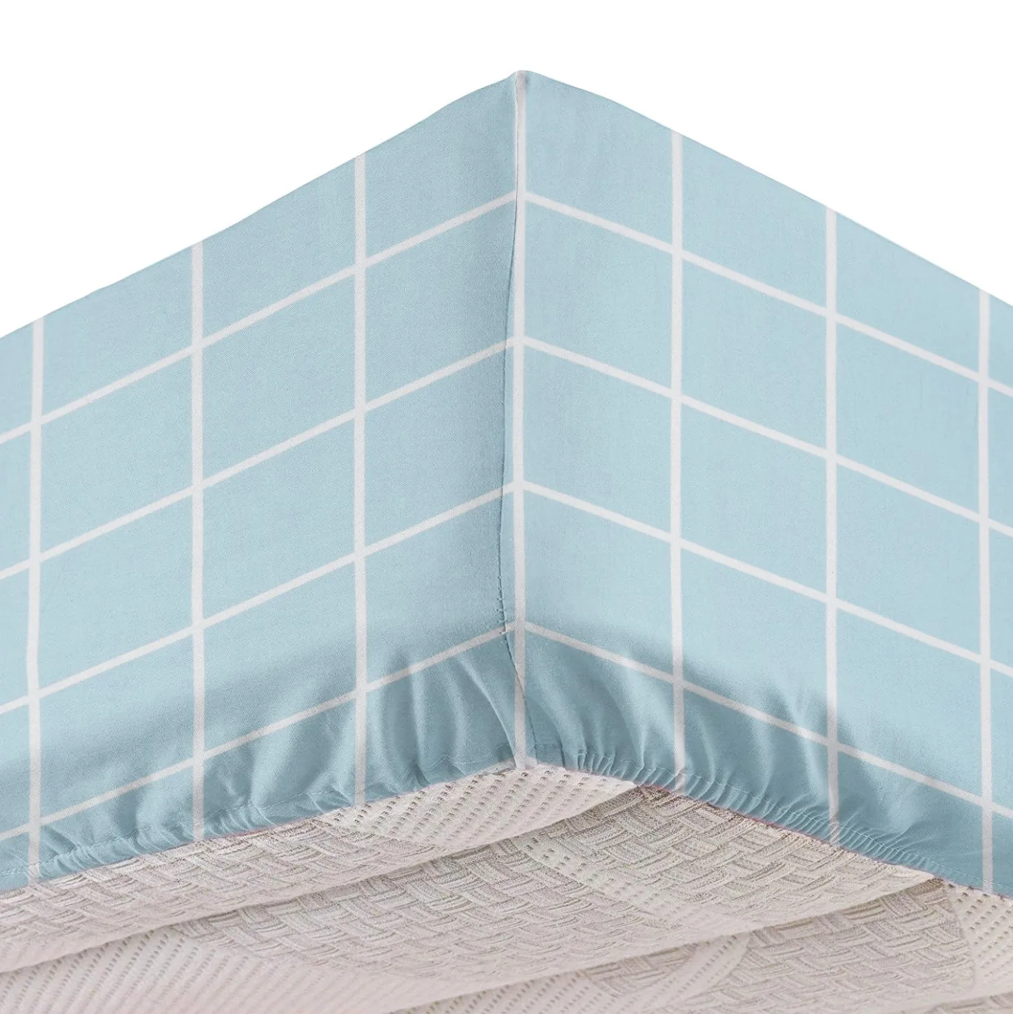 Completo letto singolo policotone quadrotti azzurro