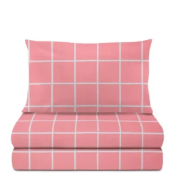 Completo letto singolo policotone quadrotti rosa