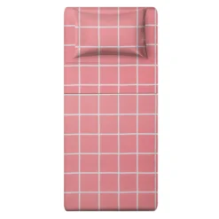 Completo letto singolo policotone quadrotti rosa