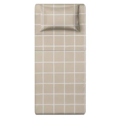 Completo letto singolo policotone quadrotti sabbia