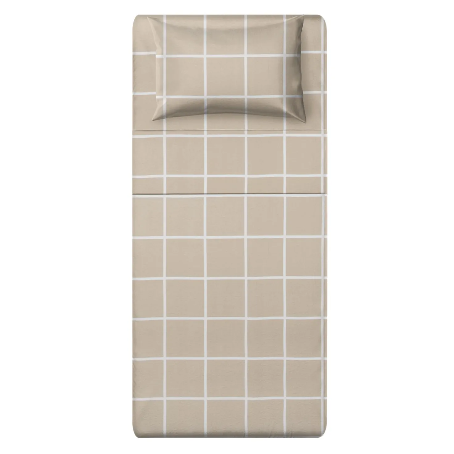Completo letto singolo policotone quadrotti sabbia