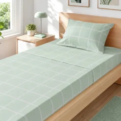 Completo letto singolo policotone quadrotti verde