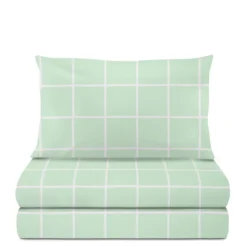 Completo letto singolo policotone quadrotti verde