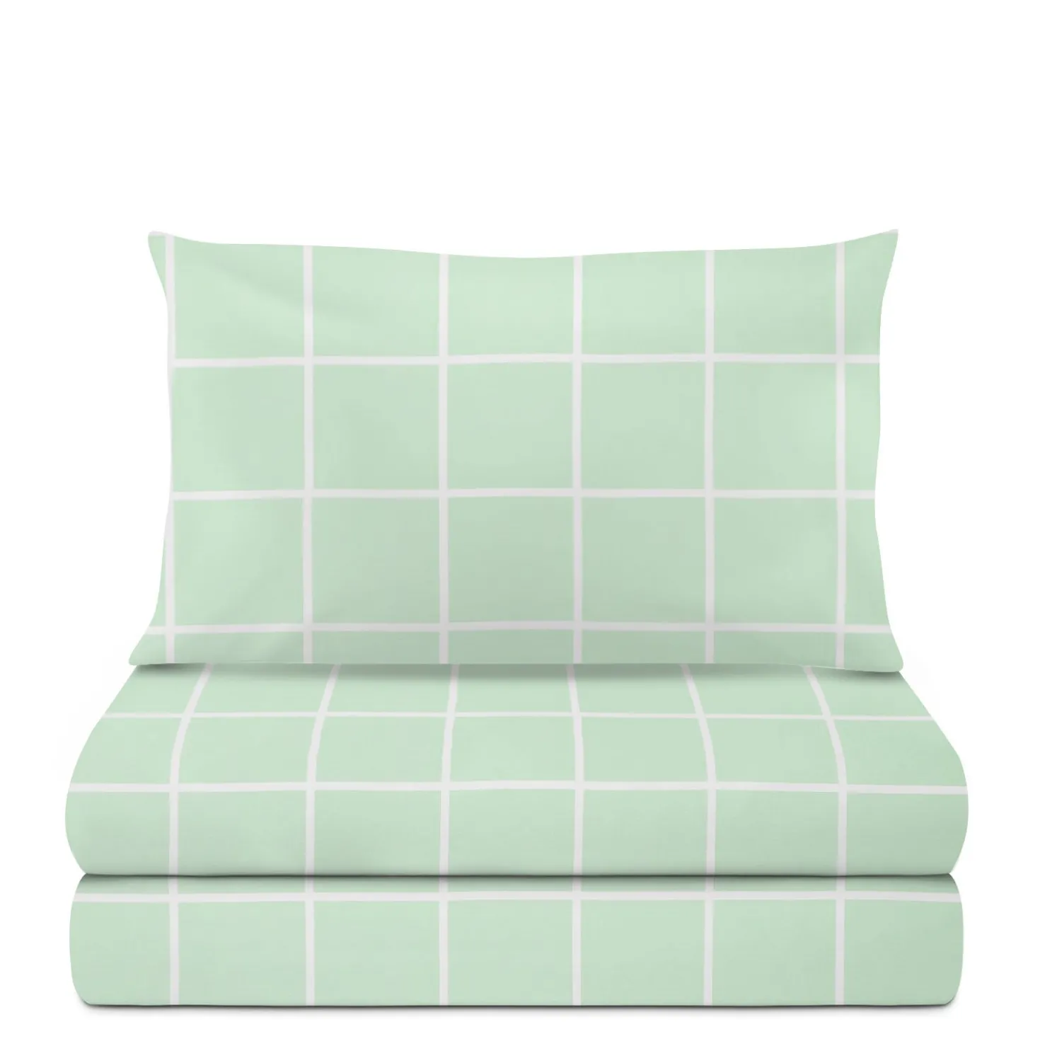 Completo letto singolo policotone quadrotti verde