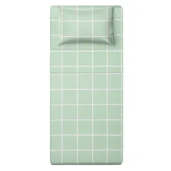Completo letto singolo policotone quadrotti verde
