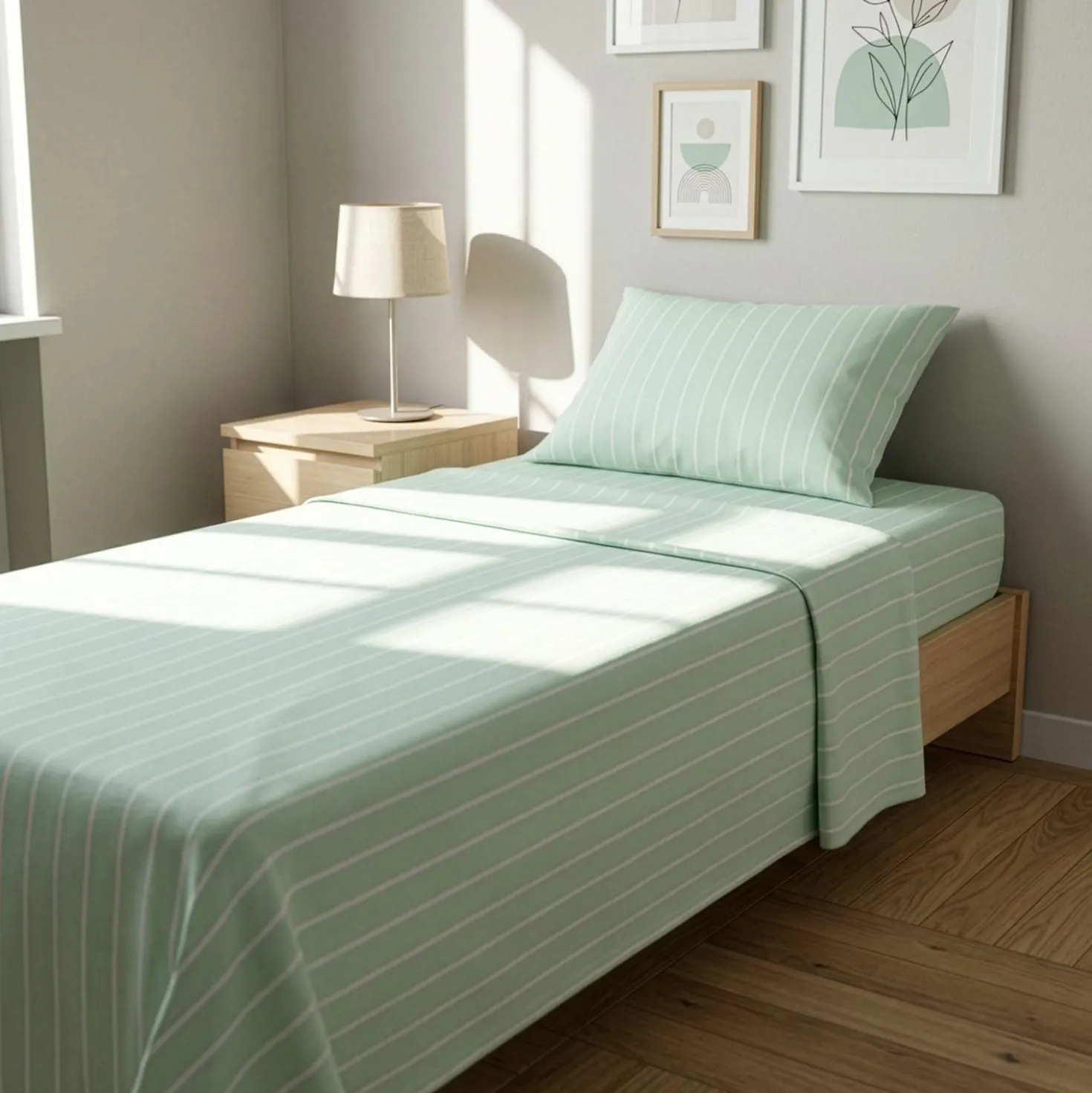 Completo letto singolo policotone righe verde