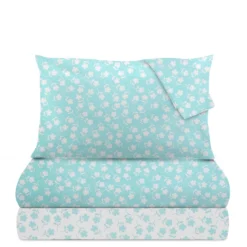 Completo letto singolo poli fiori azzurro