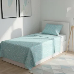 Completo letto singolo poli fiori azzurro
