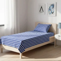Completo letto singolo quadretti blu