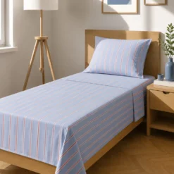 Completo letto singolo righe azzurro