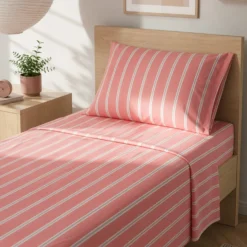 Completo letto singolo righe corallo