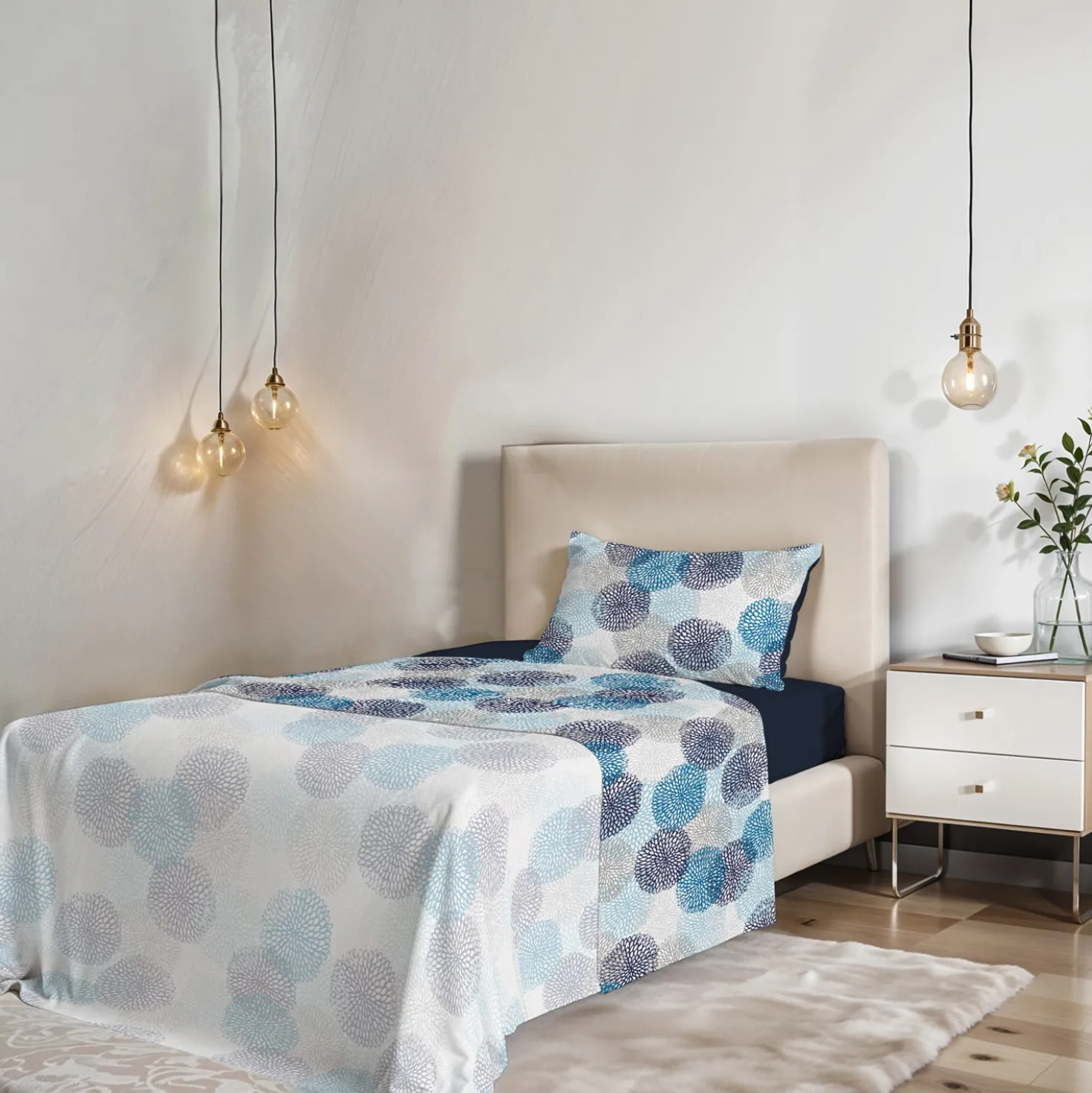 Completo letto singolo Soffioni blu Datex