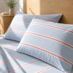 Coppia federe cotone righe azzurro