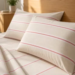 Coppia federe cotone righe beige