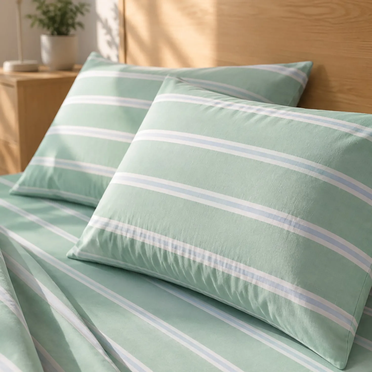 Coppia federe cotone righe verde