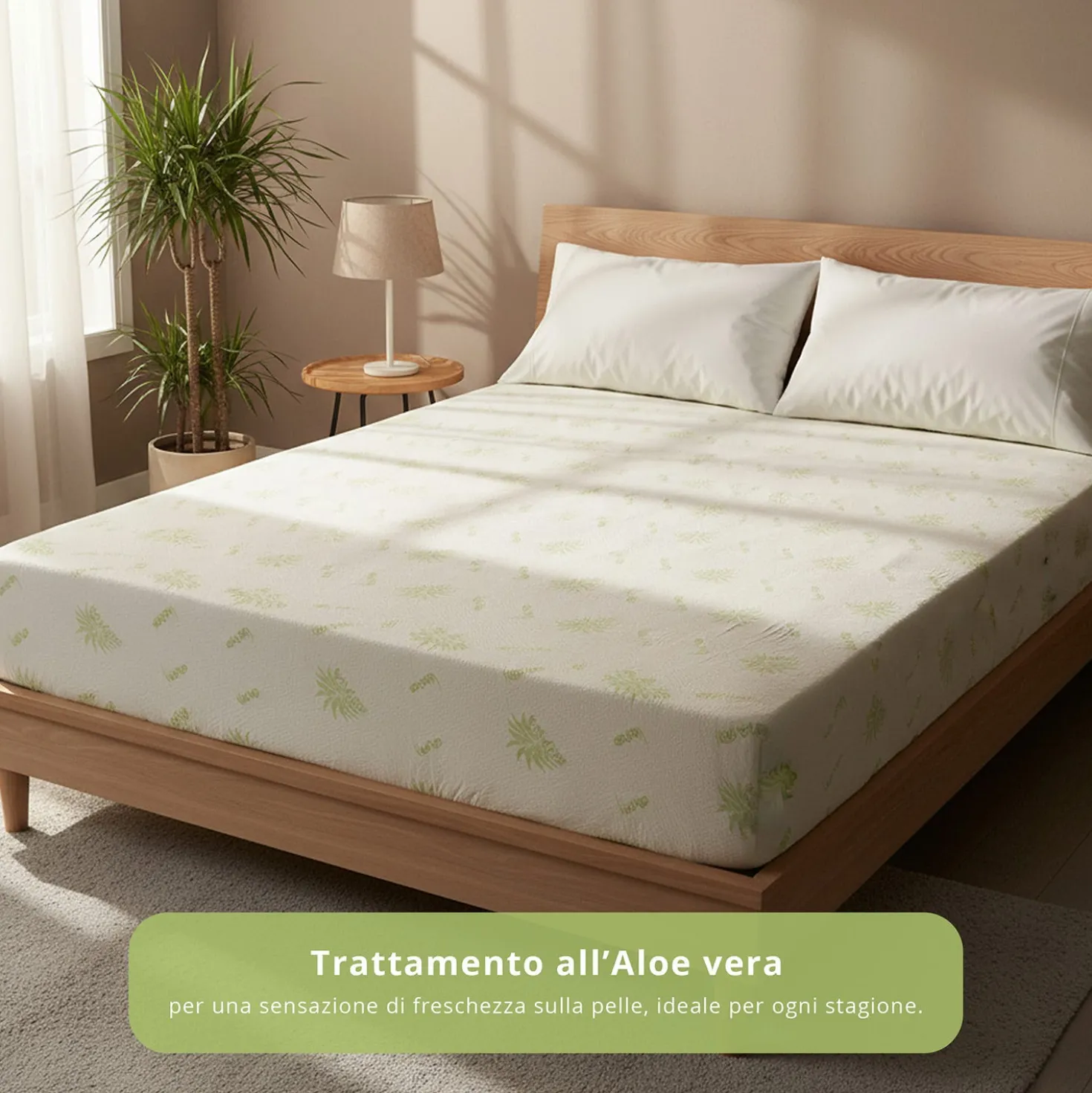 Coprimaterasso matrimoniale fibra di bambù Aloe