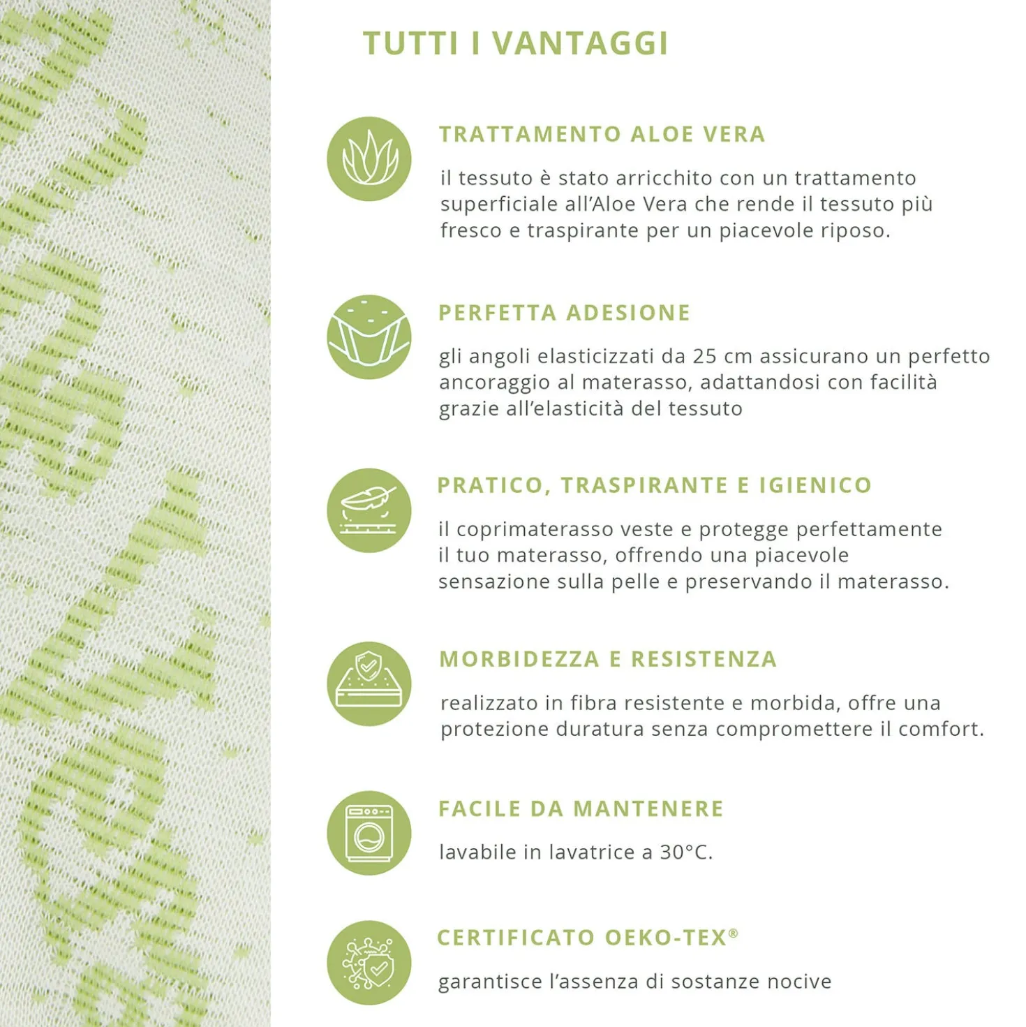 Coprimaterasso matrimoniale fibra di bambù Aloe