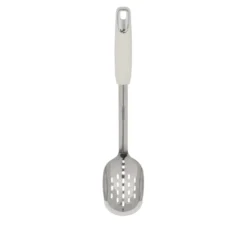 Cucchiaione forato acciaio inox bianco con bordo silicone
