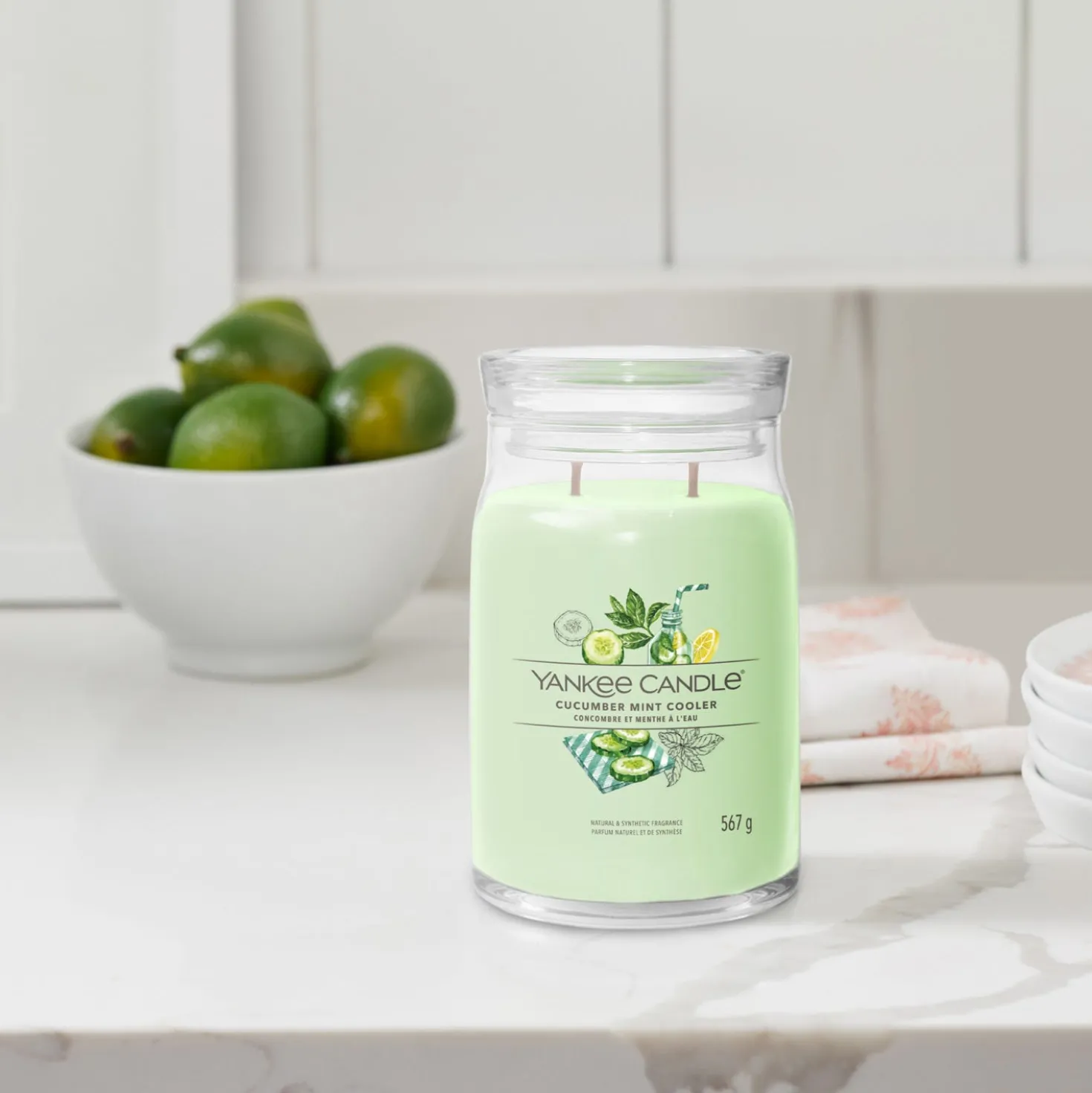 Cucumber Mint Cooler, candela in giara grande Yankee Candle