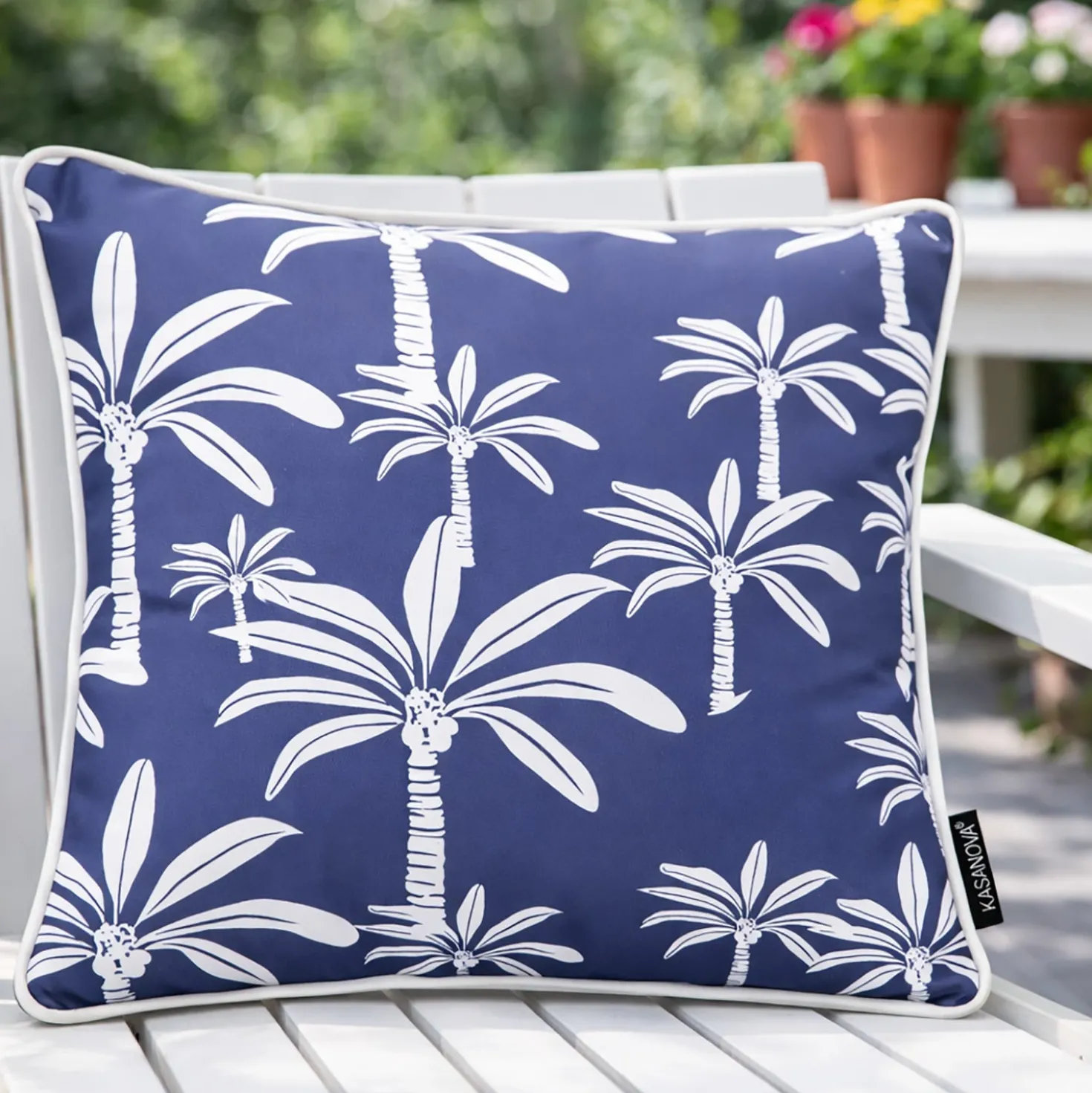 Cuscino arredo idrorepellente 40x40 cm palme blu