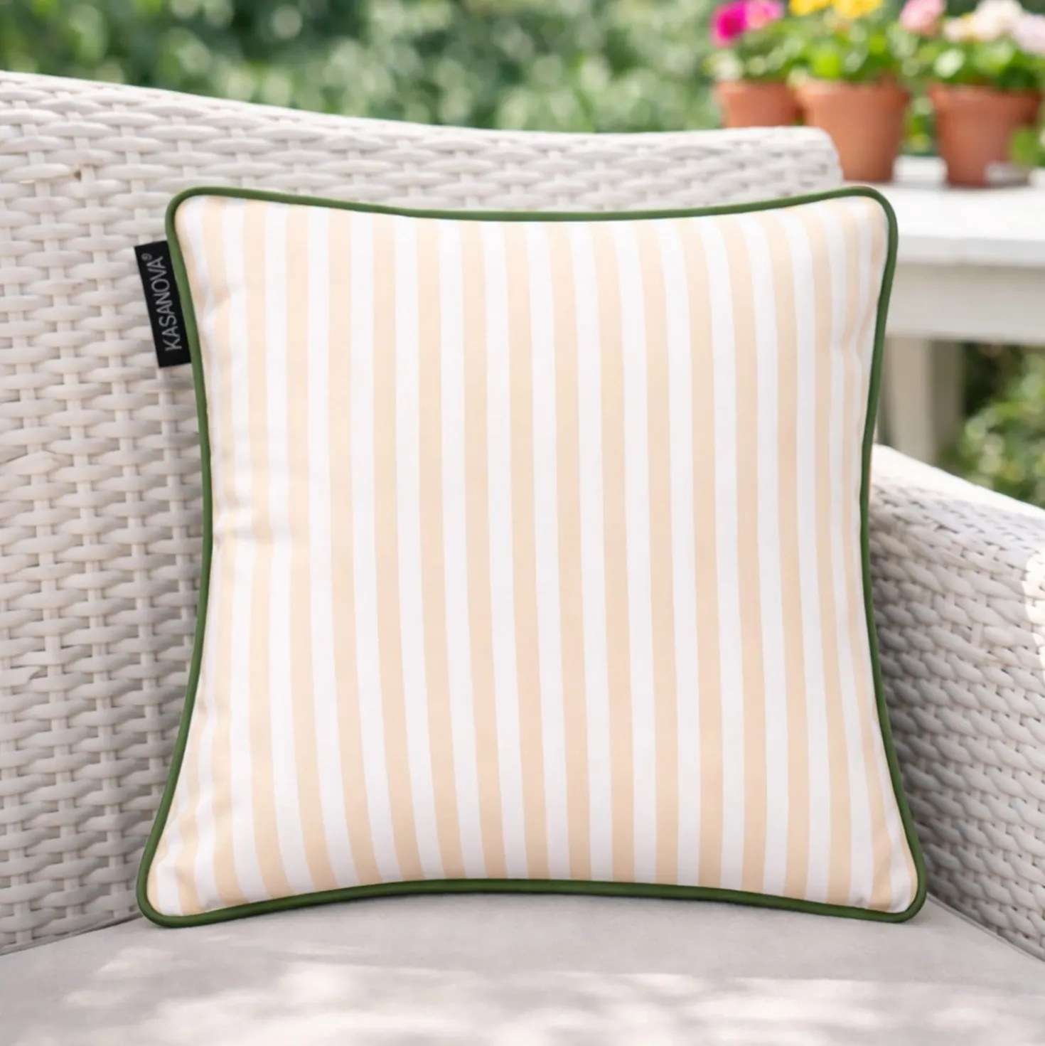 Cuscino arredo idrorepellente 30x30 cm righe beige