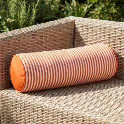 Cuscino cilindrico idrorepellente 18x50 cm righe arancio