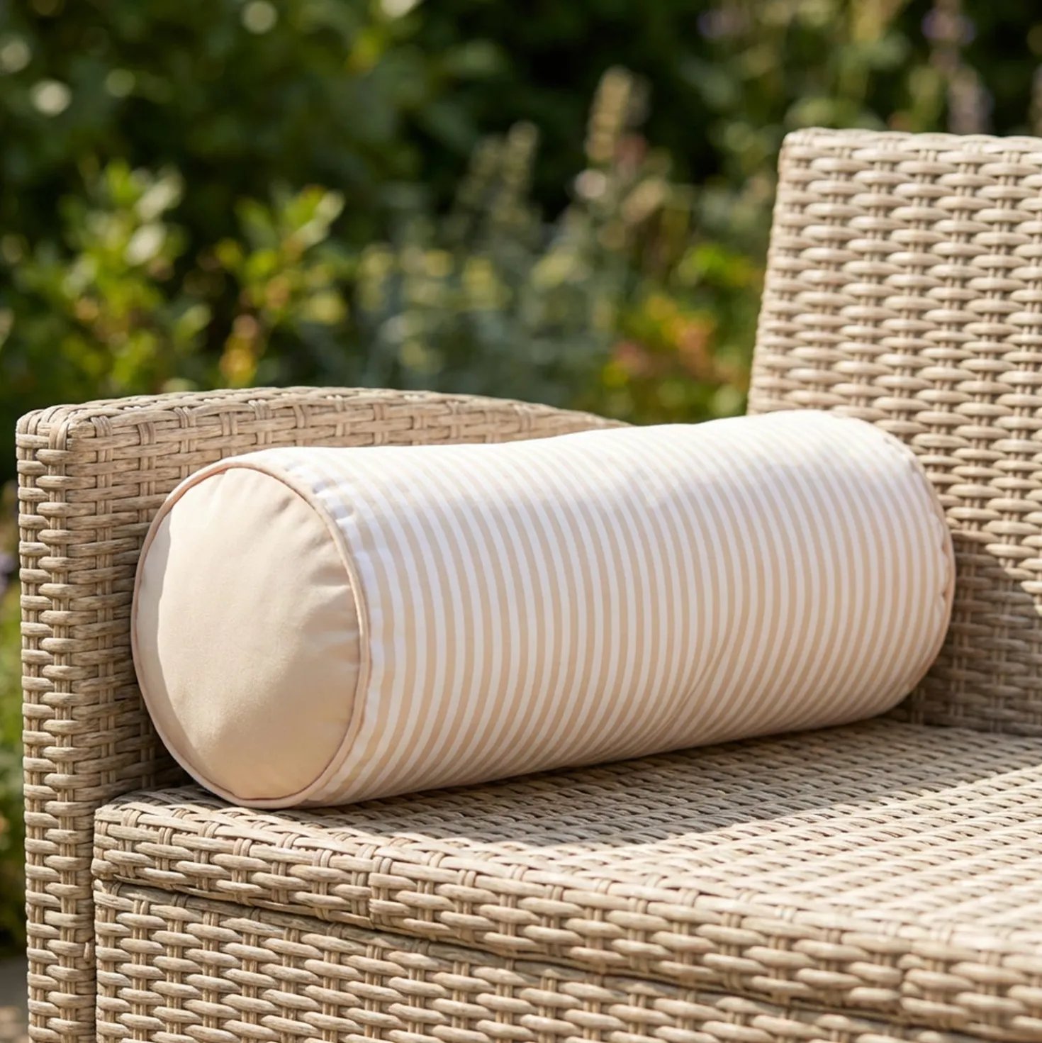 Cuscino cilindrico idrorepellente 18x50 cm righe beige