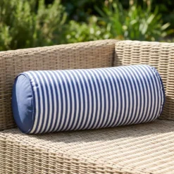 Cuscino cilindrico idrorepellente 18x50 cm righe blu