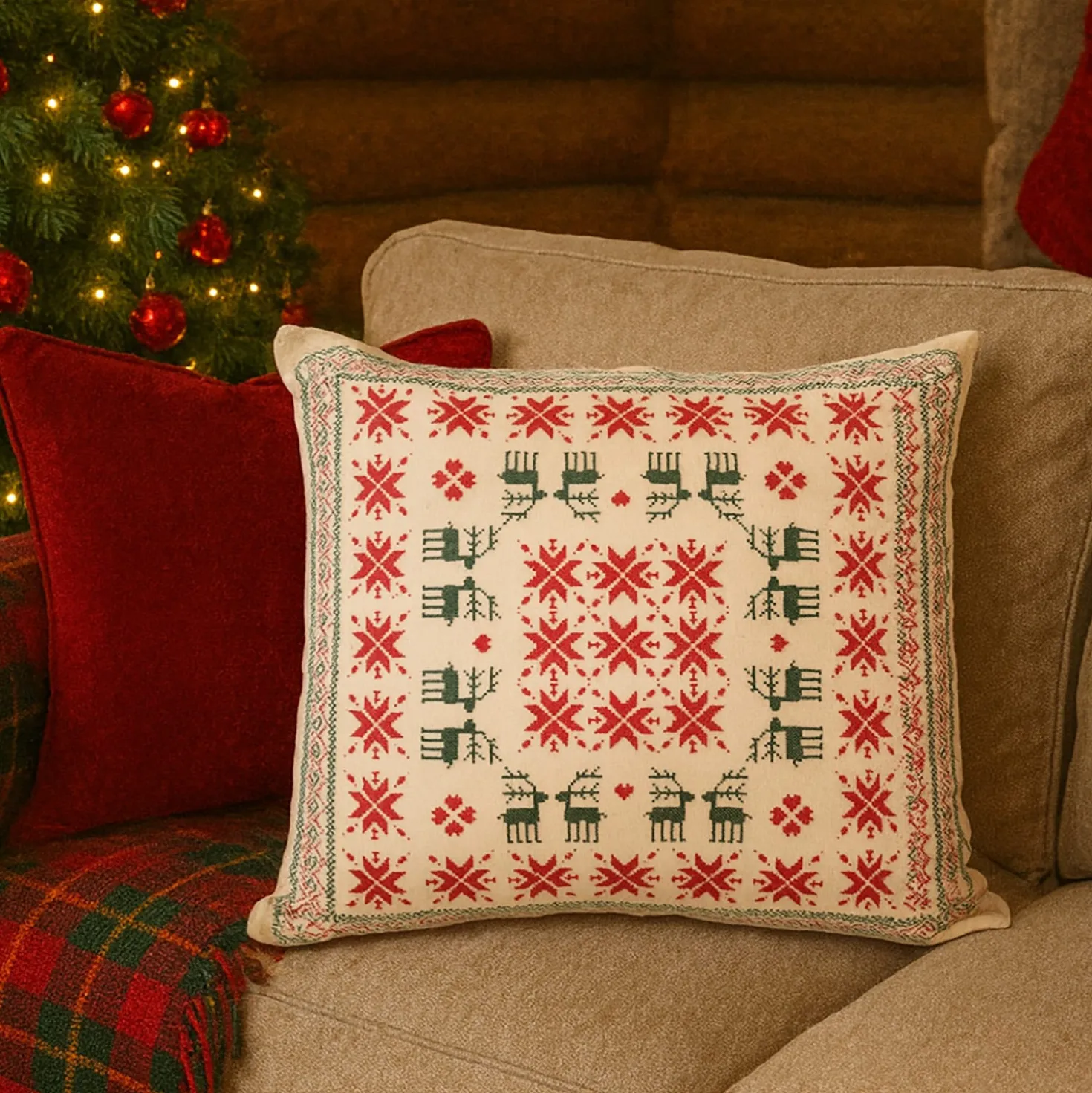 Cuscino divano 45x45 cm bianco renne