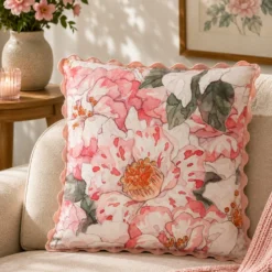 Cuscino divano 45x45 cm fiore rosa