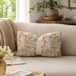 Cuscino divano 33x50 cm fiori corallo
