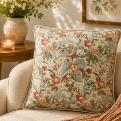 Cuscino divano 45x45 cm fiori corallo