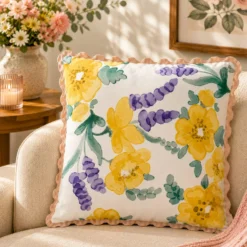 Cuscino divano 45x45 cm fiori gialli viola