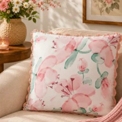 Cuscino divano 45x45 cm fiori rosa