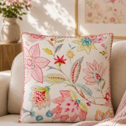 Cuscino divano 45x45 cm fiori rosa stilizzati