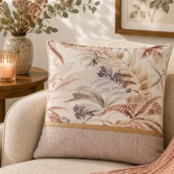 Cuscino divano 45x45 cm foglie beige