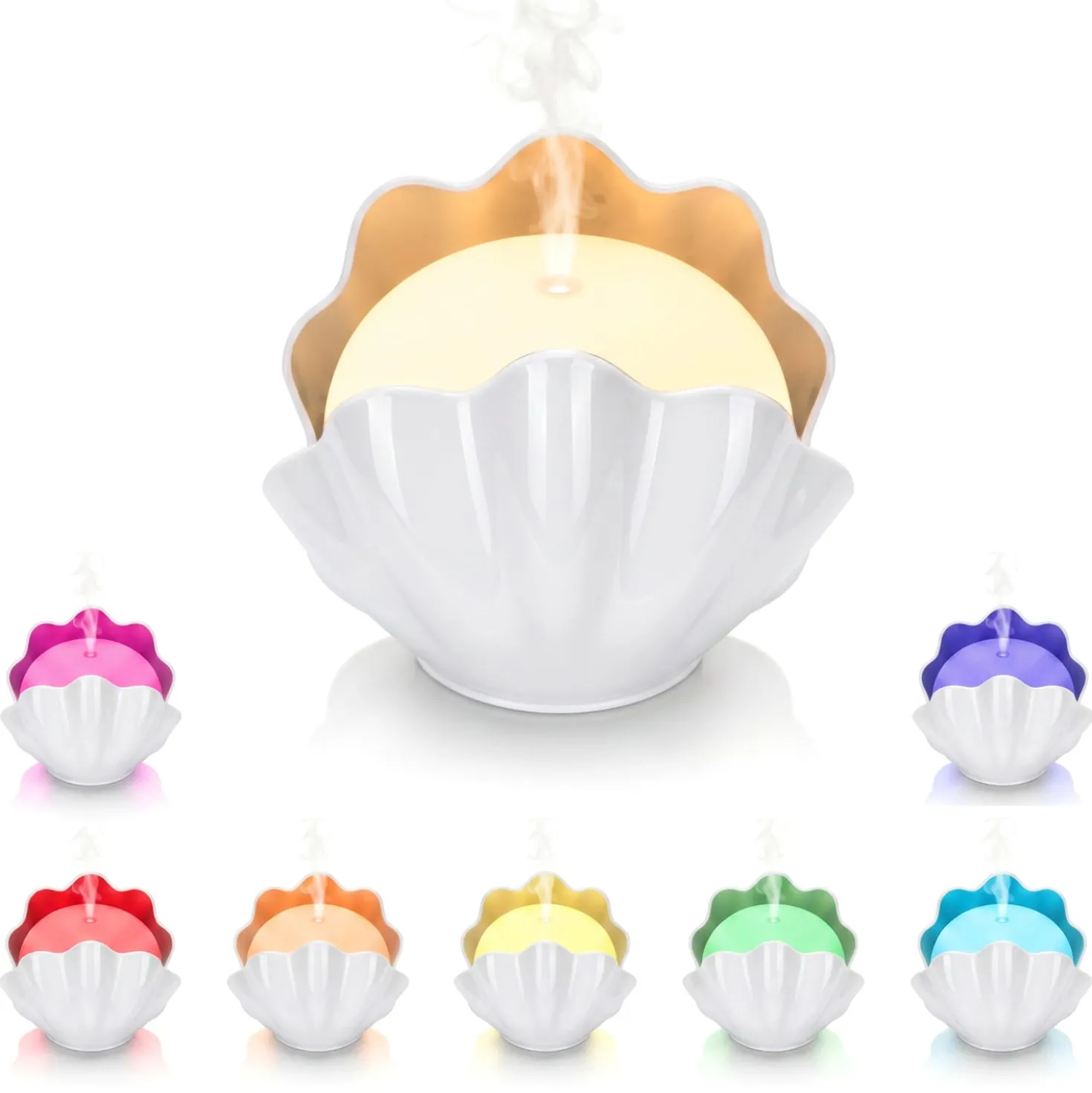 Diffusore conchiglia con cromoterapia bianco