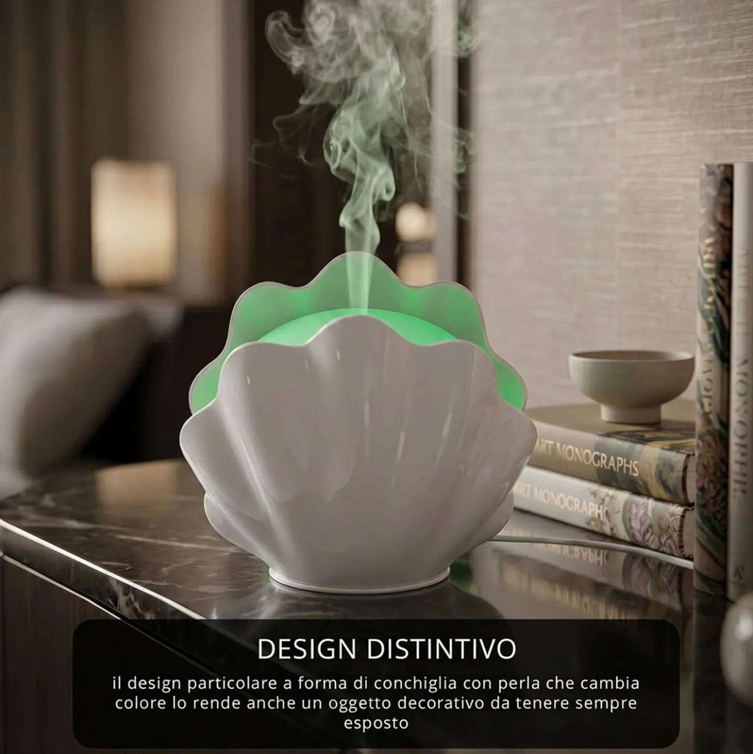 Diffusore conchiglia con cromoterapia bianco