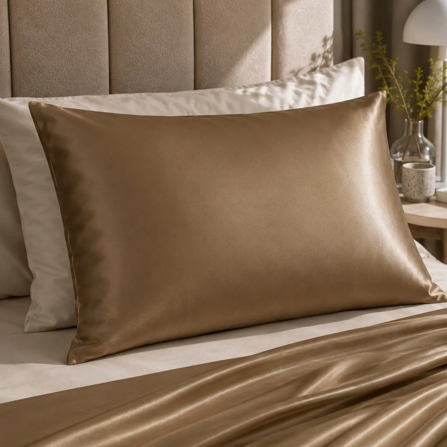 Federa in raso marrone 50x80 cm