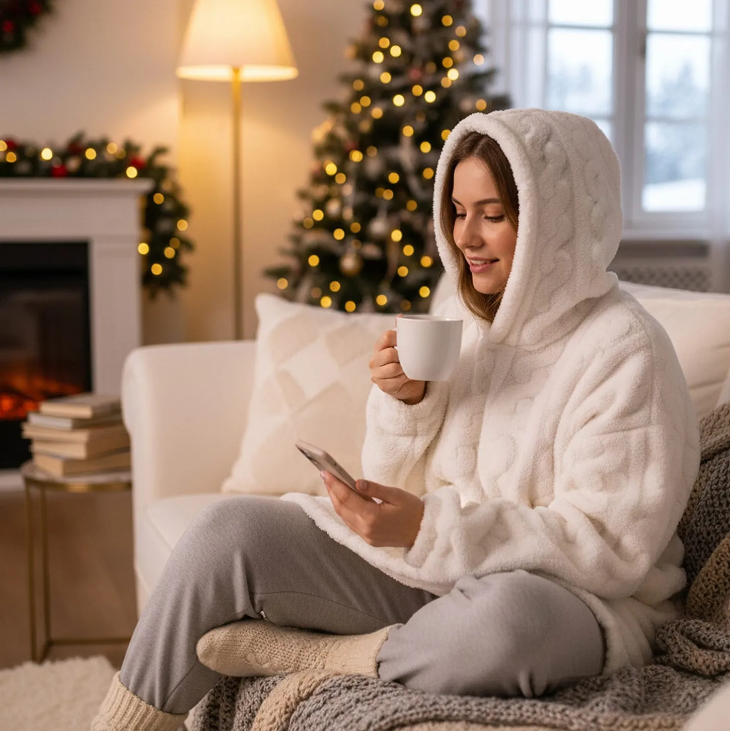 Felpa con cappuccio e tasche bianca