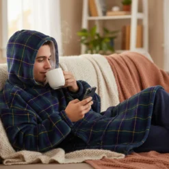 Felpa con cappuccio tartan blu verde Flannel
