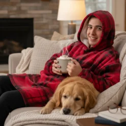 Felpa con cappuccio tartan rosso Flannel