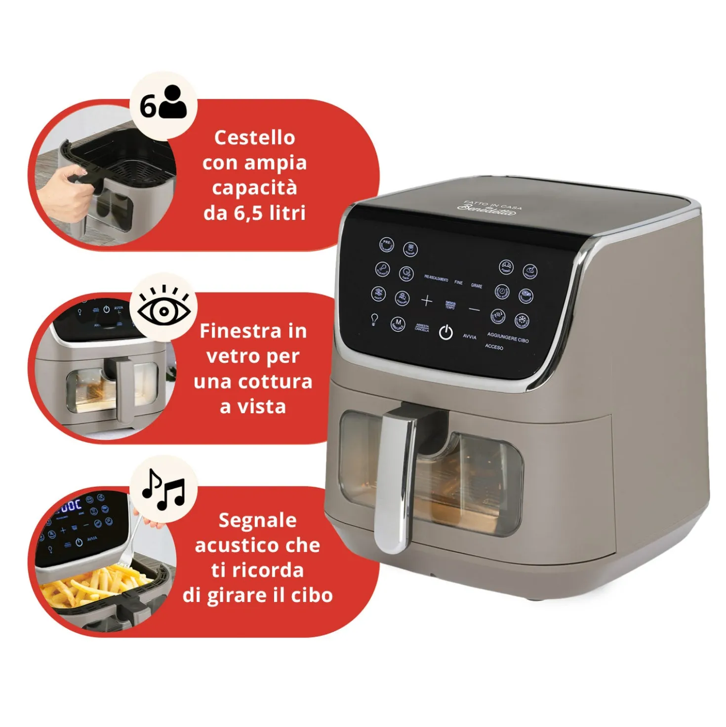Friggitrice ad aria doppia resistenza 6,5 L Fatto in casa da Benedetta