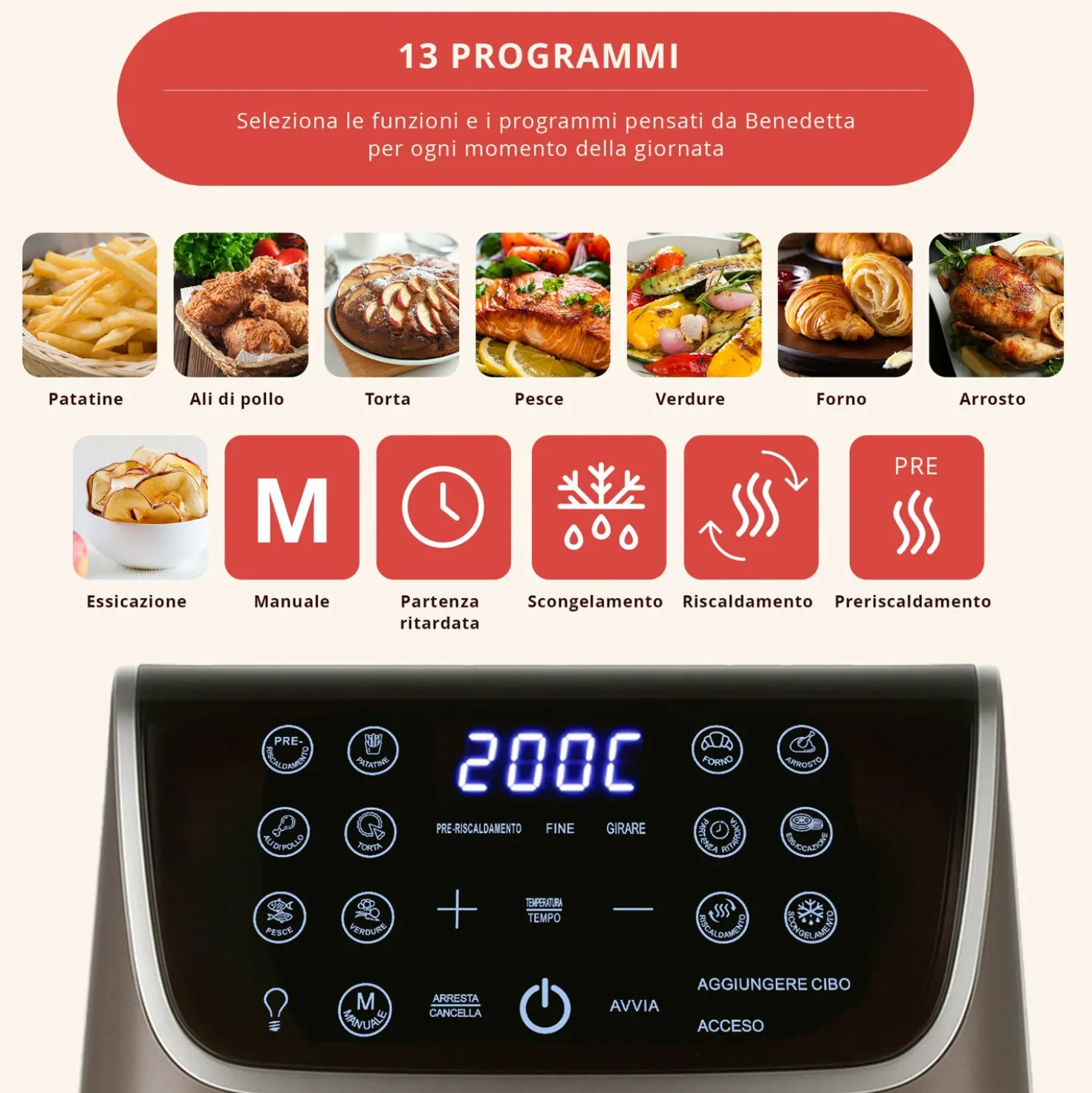 Friggitrice ad aria doppia resistenza 6,5 L Fatto in casa da Benedetta
