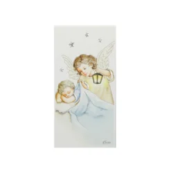 Icona Angelo azzurro 6x12 cm con argento Miro Silver