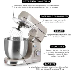 Impastatrice planetaria 5 L 1300 W tortora