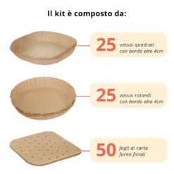 Kit 100 fogli e vassoi carta forno per friggitrice ad aria Fatto in casa da Benedetta