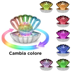Lampada conchiglia LED con perla e cromoterapia