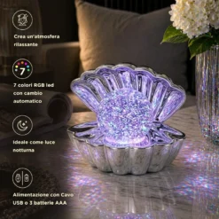 Lampada conchiglia LED con perla e cromoterapia