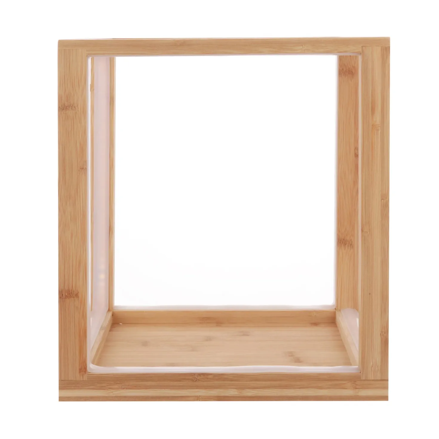 Lampada cubo con LED in legno, 33x29x29 cm